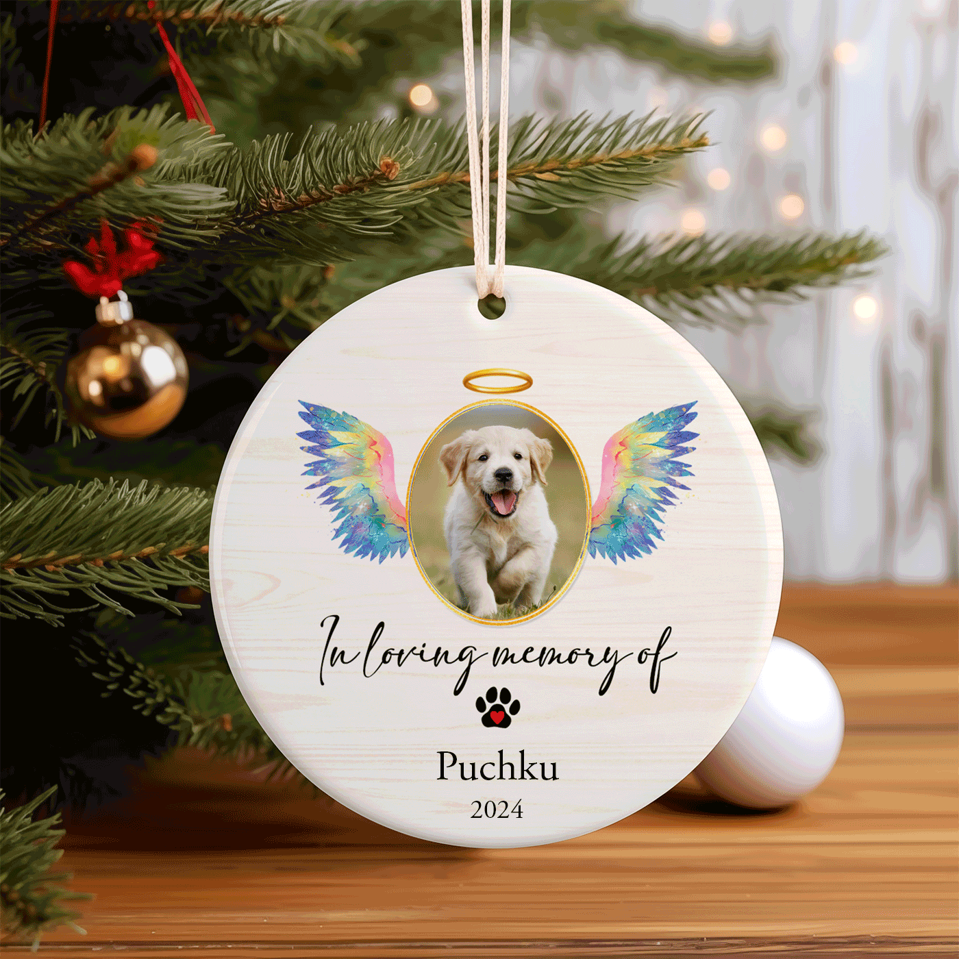 In Loving Memory with Angel Wings | Tribute for Beloved Pets | Christmas | Ceramic Ornament